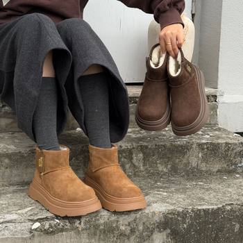 New Autumn and Winter Warm Fleece-Lined Snow Boots 2025 Side Zipper Genuine Leather Casual Thick-Soled Women's Cotton Shoes