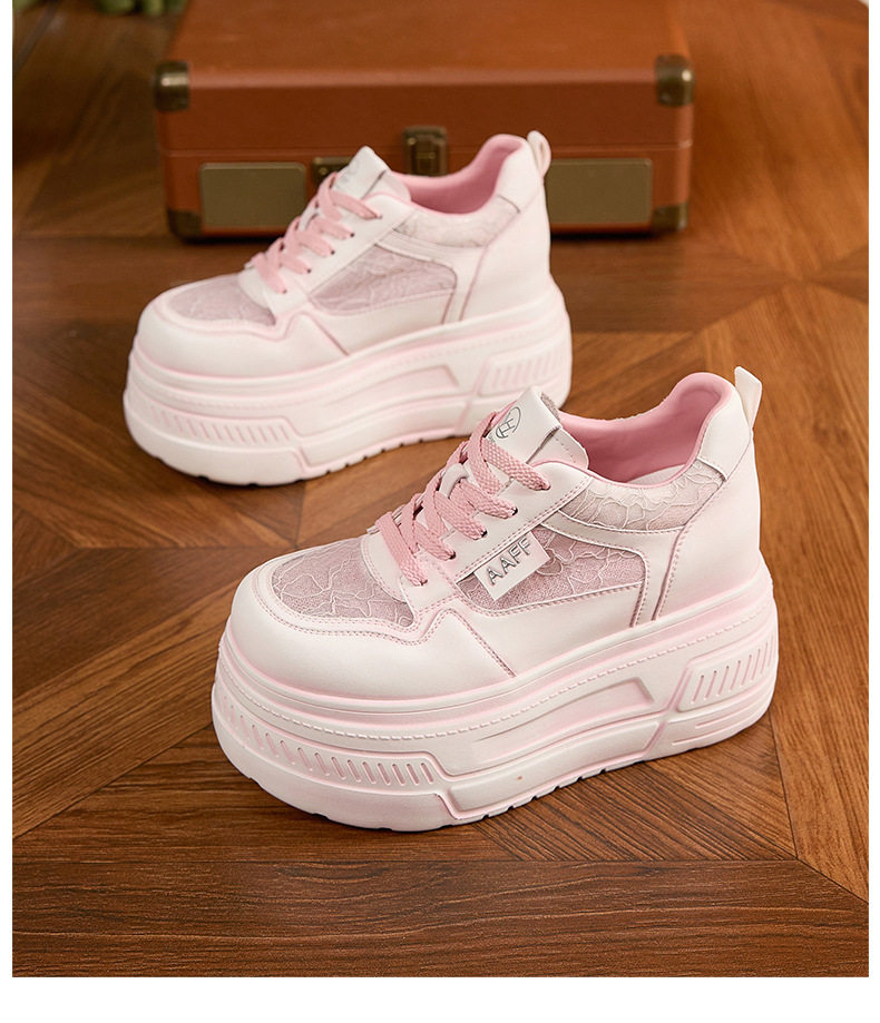 Giày platform nữ đế xuồng trắng thoáng khí, gót siêu cao 8 cm, mũi tròn, dây buộc phía trước — Xanh dương, Hồng, Xám, Trắng chi tiết 26