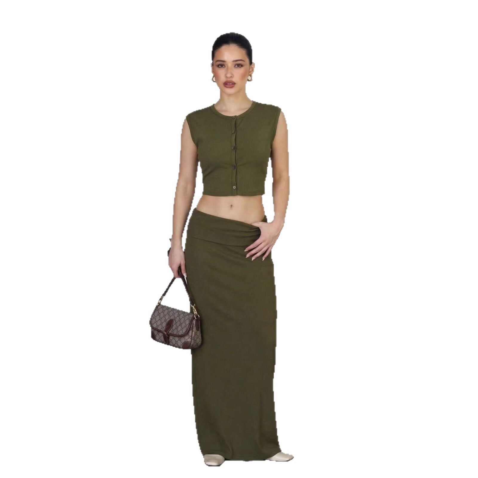 Soft Modal Two Piece Set for Women Sleeveless Top Mermaid Skirt Casual Spring Summer Style Wholesale Available