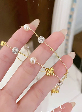 韩国东大门珍珠锆石项链精致高级感气质锁骨链小众百搭时尚饰品女