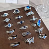 Light Luxury Niche Retro Sapphire Blue Zircon Open Ring for Women, Minimalist Style, Unique High-End Feel, Simple and Fashionable Index Finger Ring