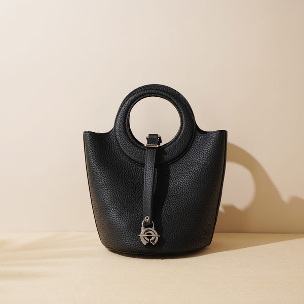 Túi Xách Nữ Da Thật Mini Dáng Bucket Vintage Màu Nâu