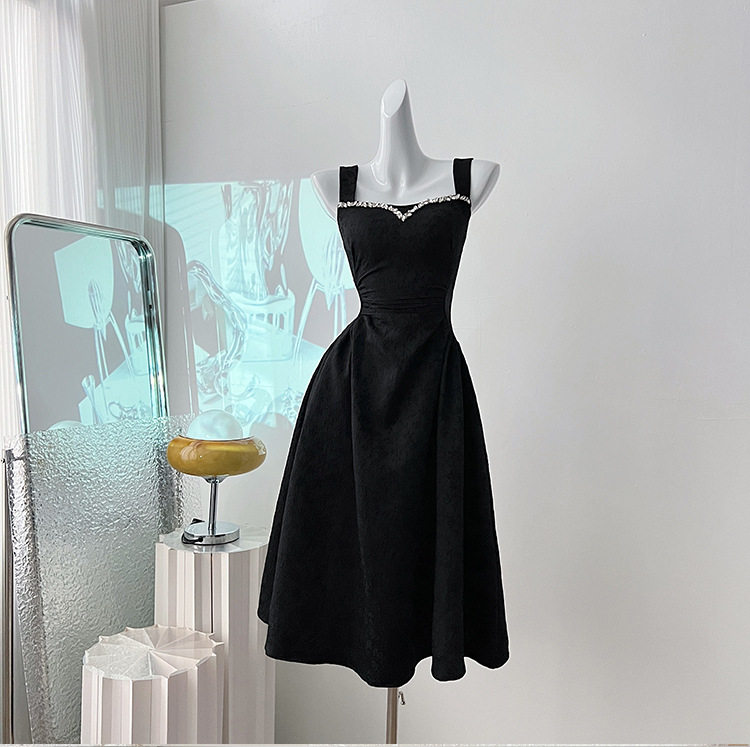 Đầm maxi nữ thắt eo cổ tròn tay ngắn ren hoa 3D — Đen, Xanh dương chi tiết 14