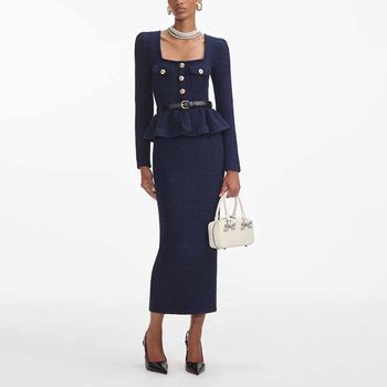 Fashionable and Elegant Chanel-Style Dress Set for Women, 2025 Autumn New Square Neck Ruffled Slim Design Two-Piece Set