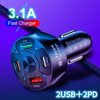 66W Car Charger Qc3.0 Fast Charging One-To-Four Car Cigarette Lighter Plug Four-Port Car Charger Super Fast Charging