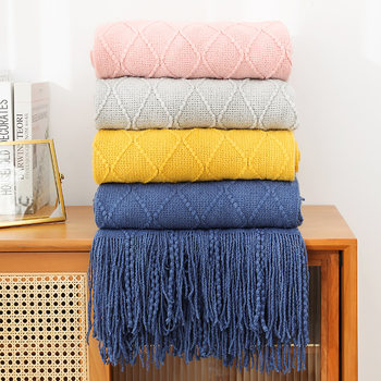 Knitted Blanket Sofa Blanket Cover Blanket Tassel Thin Blanket Office Air Conditioning Blanket Window Blanket Summer Nap Blanket Small Blanket