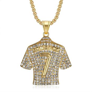 European and American cross-border new hip hop hiphop jewelry titanium steel gold-plated diamond-embedded C Luo No. 7 Jersey pendant necklace