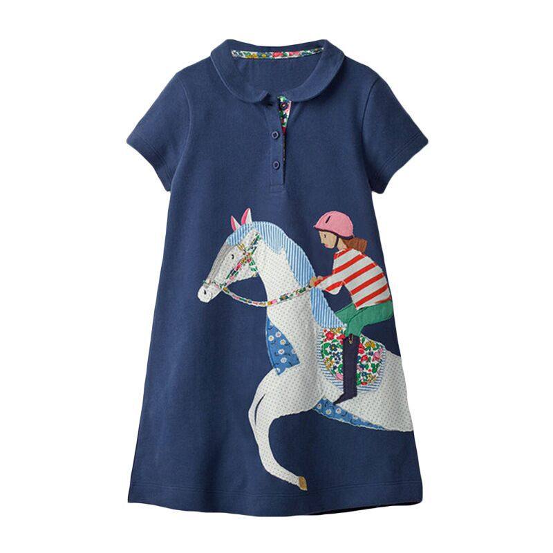 Custom-made Cotton Kids' Polo Dress, New Summer Short-sleeve Cartoon Open-front Girls' Dress