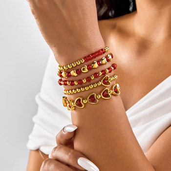 European and American Cross-Border Jewelry Bohemian Multi-Layered Crystal Heart Beaded Bracelet Valentine's Day Stacking Fashion Versatile