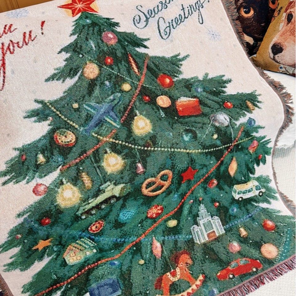 Foreign Trade Christmas Cartoon Sofa Blanket Cotton Thread Blanket Warm Holiday Living Room Rental Room Leisure Blanket Sofa Towel