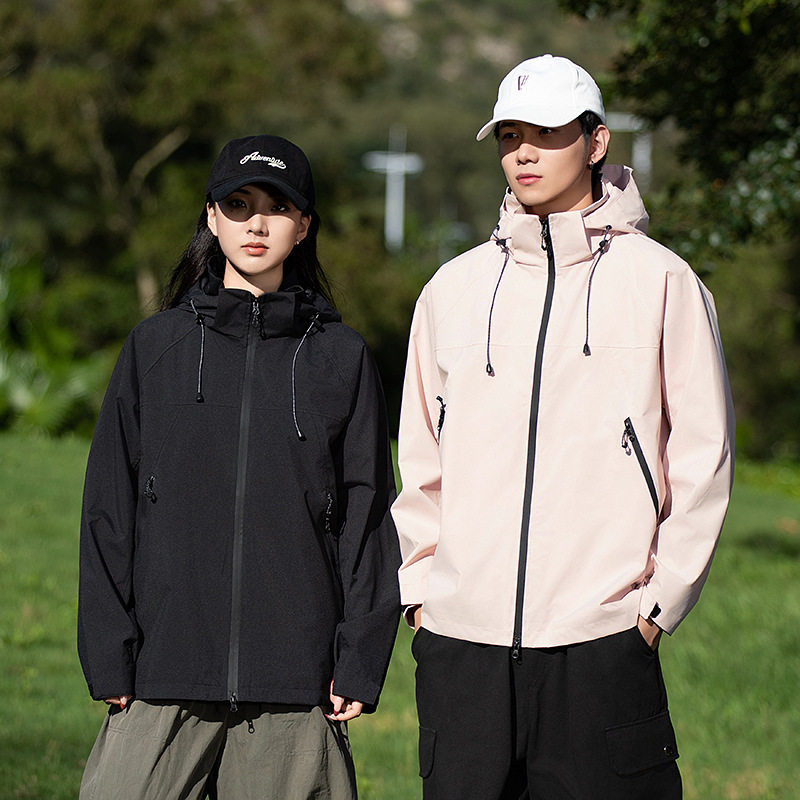 American Outdoor Mountaineering Jacket for Men, Autum Couple Jacket, Waterproof and Windproof Hooded Detachable Loose Jacket for Women