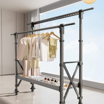 Good Wife Clothes Drying Rack Floor-Standing Indoor Home Balcony Telescopic Clothes Drying Rod Aluminum Alloy Clothes Hanger for Drying Quilts