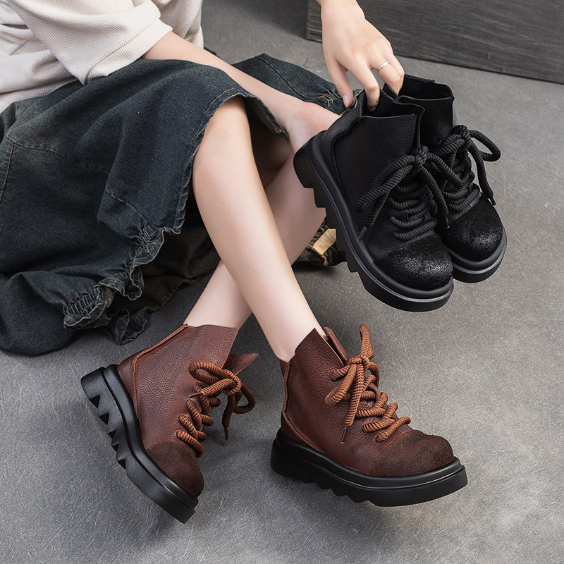 (Mới) Mã B2542 Giá 3590K: Giày Boot Cổ Thấp Nữ Jiaime Hàng Mùa Xuân Thu Đông Phục Cổ Cổ Điển Đế Cao Giày Dép Nữ Chất Liệu Da Bò G06 Sản Phẩm Mới, (Miễn Phí Vận Chuyển Toàn Quốc).