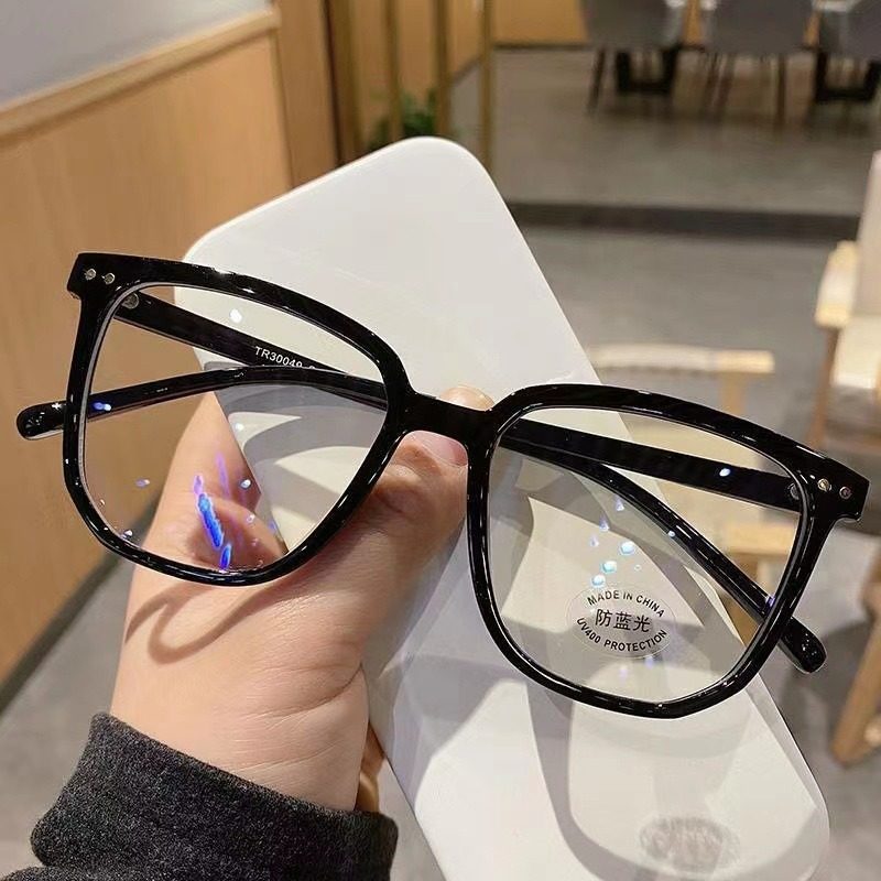 New Anti-Blue Light Glasses Trendy Square Frame Unisex Plain Glasses Korean Style Natural Look Large Frame Glasses 1962
