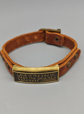 love手环爱是开启幸福大门的钥匙情侣皮手链简约欧美英文复古做旧