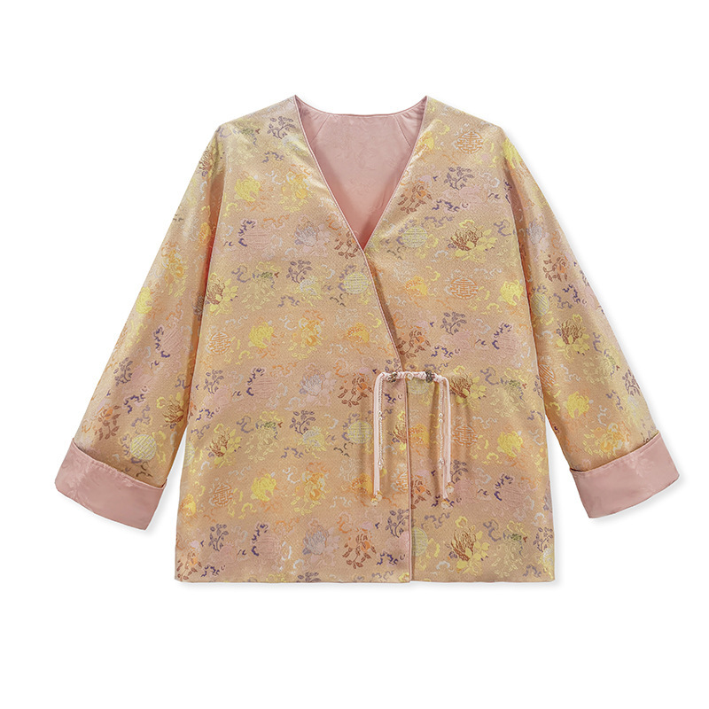 Bộ đôi áo khoác dệt jacquard hai mặt cài khuy kèm váy hai dây ren satin dài — Áo khoác dệt jacquard (giao hàng trong 7 ngày), Váy hai dây (giao hàng trong 7 ngày)