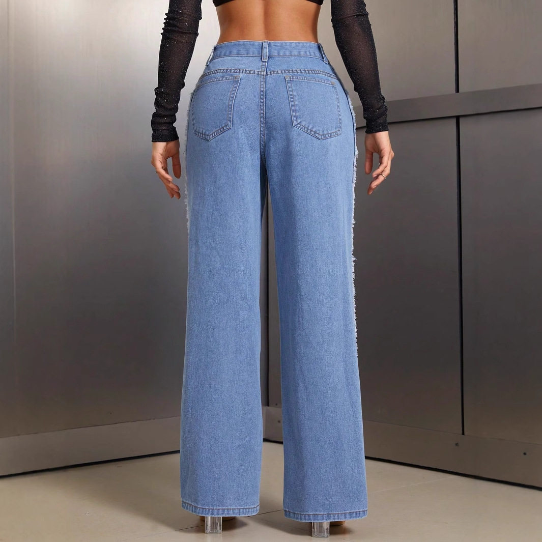 Womens Distressed Straight Leg Jeans Loose Fit Casual Style Trendy Design Perfect for Everyday Wear Wholesale
