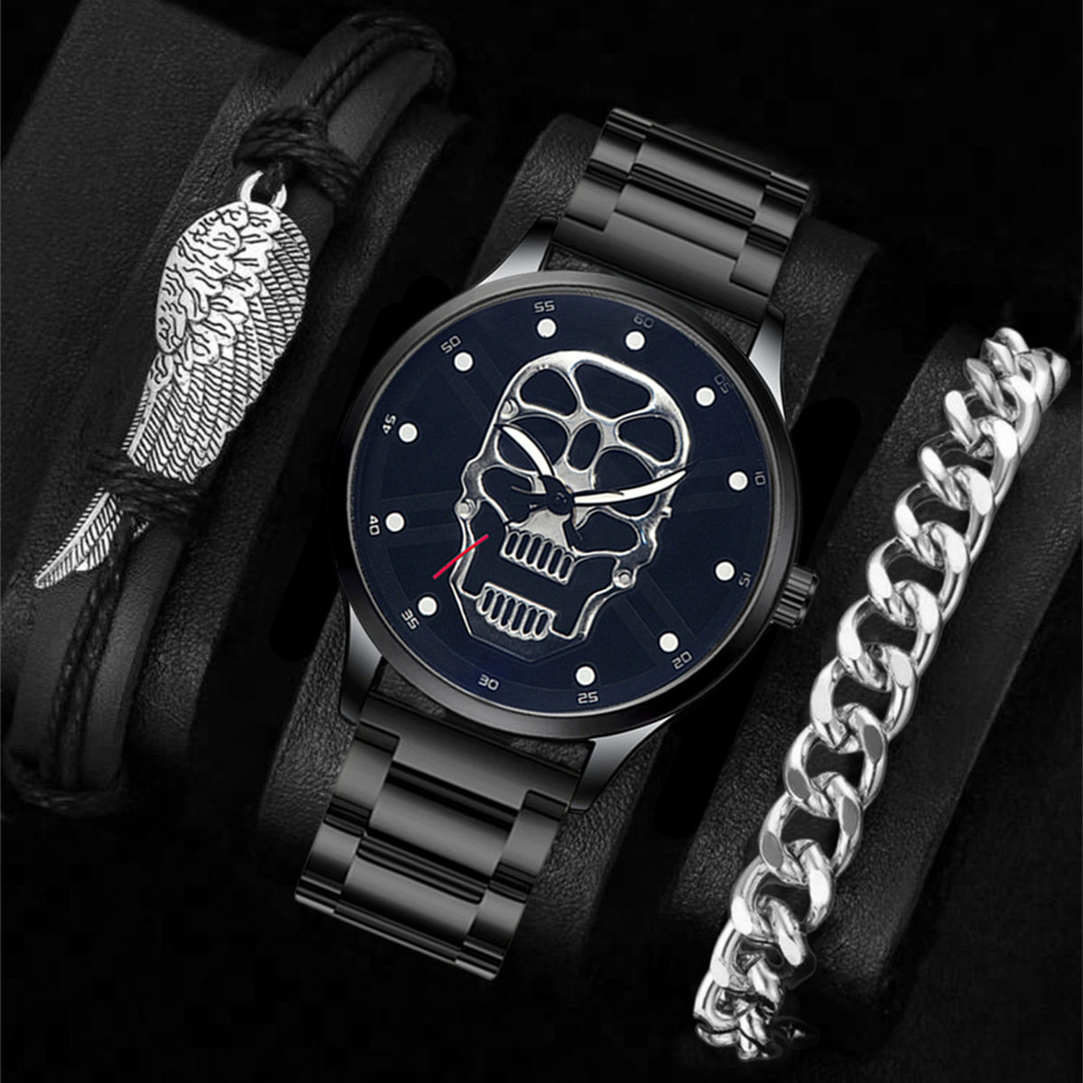 New fashion large dial cool skull trendy men's watch business dark wind cross-border quartz watch