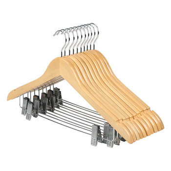 Solid Wood Hanger Household Non-slip Seamless Clothes Hanging Hotel Wooden Clothes Rack with Clip suit Integrated Pants Rack