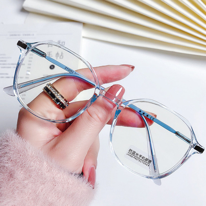 Douyin Internet Celebrity Ins Glasses Frame Flat Mirror Finished Product Wholesale Polygonal Anti-Blue Light Plain Myopia Glasses Transparent Color