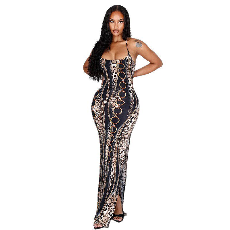 Fashionable Bodycon Maxi Dress for Women Split Design Backless Spaghetti Straps Street Style Evening Wear