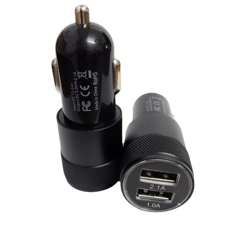 Small Steel Cannon Car Sufficient 3.1A Mobile Phone Car Charger Knurled Car Charger Dual USB Aluminum Alloy Car Charger Fast Charging