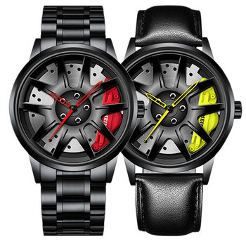 Racing wheel dial watch cool black quartz Steel Belt Men's Fashion Watch spot wholesale