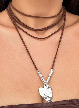 欧美跨境饰品 简约可调节绒布蜡线necklace 夸张甜酷大爱心项圈女