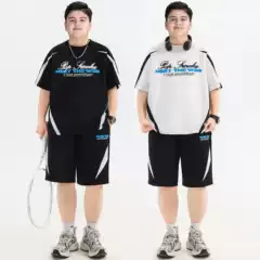 Plus Size Boys' Cooling Quick-Dry Athletic Short Set for Overweight Children, Ice Silk Summer Outfit 2-Piece