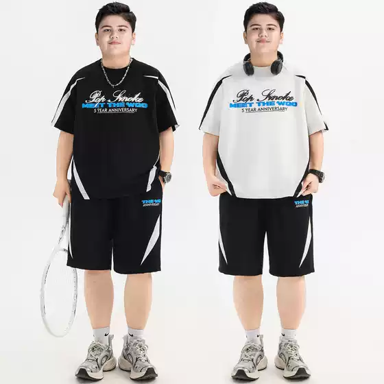 Plus Size Boys' Cooling Quick-Dry Athletic Short Set for Overweight Children, Ice Silk Summer Outfit 2-Piece