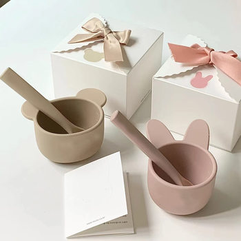 ins Korean-style Baby Baby Food Supplemental Special Bowl Spoon Tableware Mat Set Silicone Children's Drop-resistant Bowl Tableware