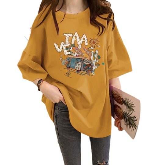 2024 Summer plus size Women's Short-sleeved T-shirt New Style Fat Sister 100.00 kg-150.00 kg Loose Slimming Pregnant Women's Top