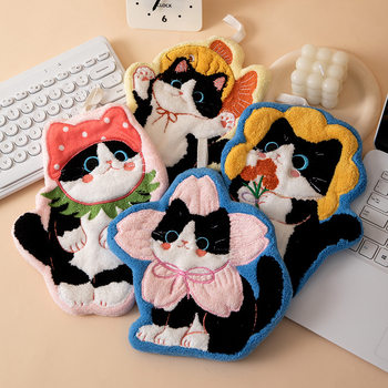 [Copyrighted] Cow Cat Hand Towel, Hangable, Thickened, Odorless, Kitchen Bathroom Bath Cloth Hand Towel