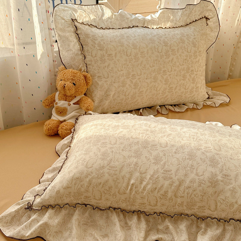 Ins Washed Cotton Bed Sheet Four-Piece Set 2025 Autumn Bedding Three-Piece Set Princess Style Lace Duvet Cover Nantong
