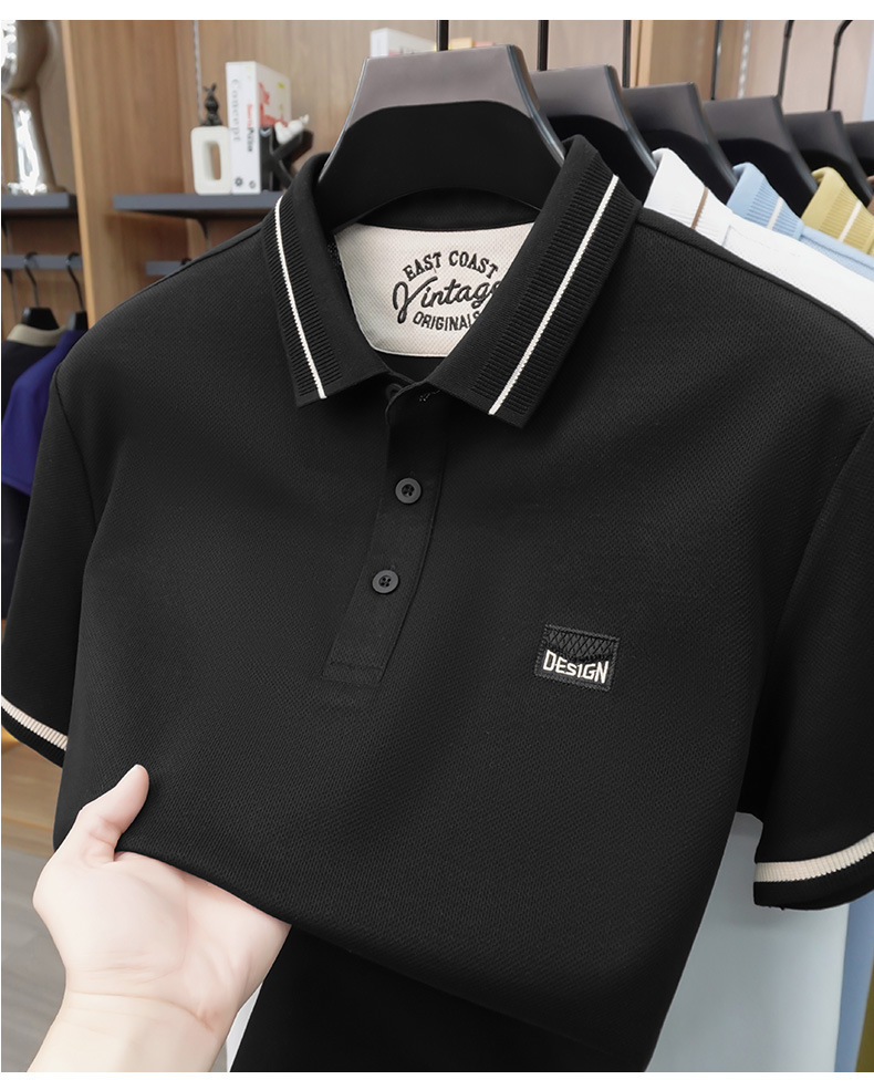 Áo polo nam tay ngắn cotton lưới co giãn thoáng khí chống nhăn — Màu đỏ táo tàu, màu đen, Mễ Hạnh, Xanh tím than