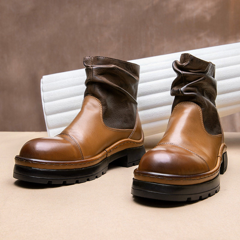 Men's Genuine Leather High-Top British Retro Soft Leather Ankle Martin Boots