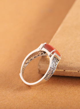 南红玛瑙戒指环银饰品手饰纯银