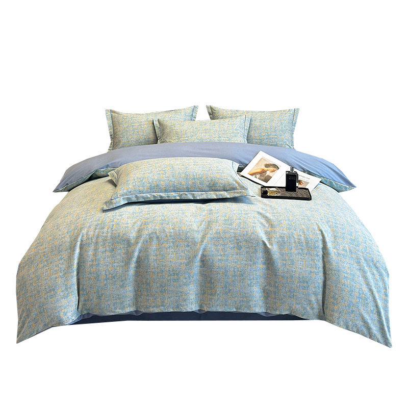 Thickened Pure Cotton Four-Piece Set, Accessible Luxury Cotton Warm Printed Quilt Cover, Fitted Sheet, Single and Double Bedding Three-Piece Set