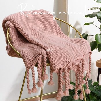 Model Room Ins Knitted Scandinavian Designer Casual Blanket Pure Color Decorative Bedside Blanket Tassel Thread Sofa Blanket