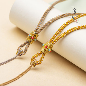 2.5mm Ancient Sand Gold Barrel Bead Pendant Necklace Rope Jade Gold Jewelry Rope Hand-woven Jade Buddha Lanyard