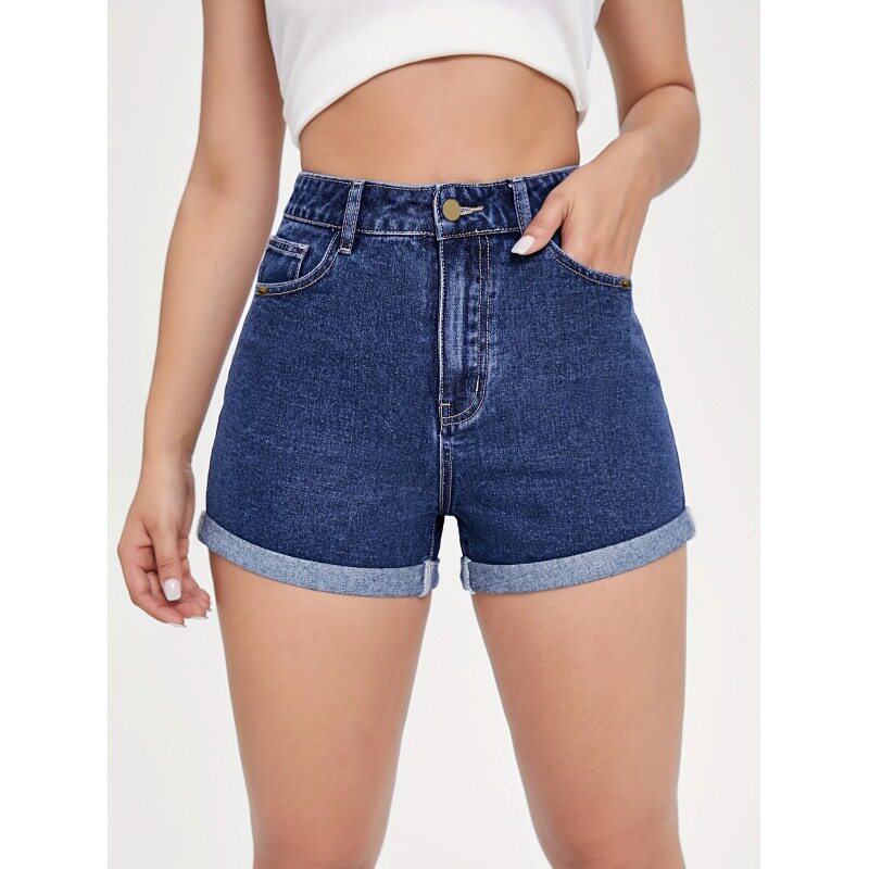 Womens Fashion Cuffed Denim Shorts Casual Straight Fit Spring Summer Style Wholesale Available