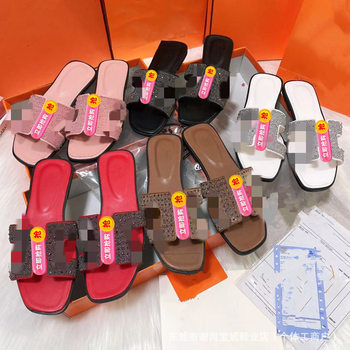 New Diamond-Decorated Flat Women's Slippers European and American African Fashion Women's Slide Sandals Ladies Slippers