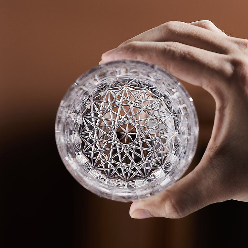 Luxury high-end k9 crystal glass whiskey Cup Jianghu cut glass wine glass hand-carved star mango glass