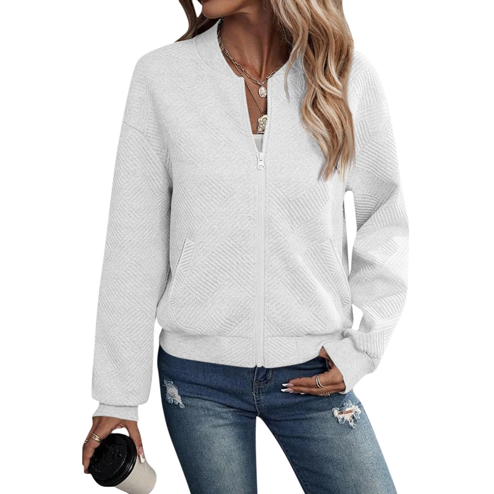 Autumn Long Sleeve Zipper Detail Cardigan Solid Color Lightweight Casual Style Wholesale Available