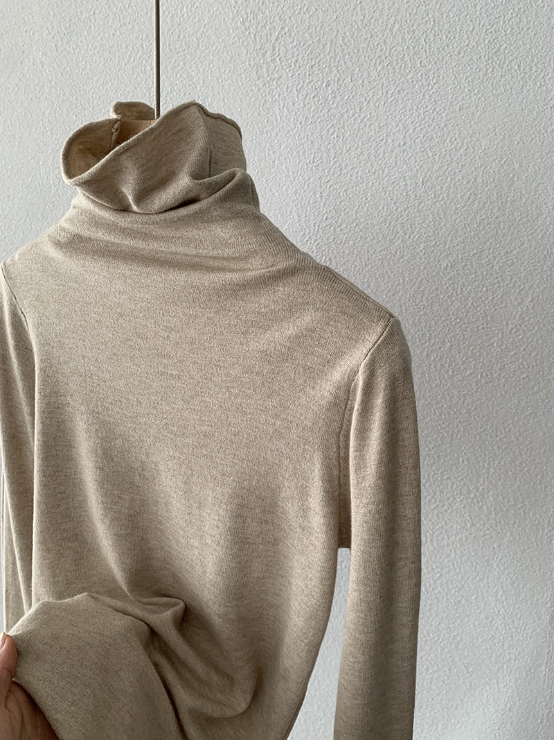 欧玛莱 柔软堆堆领纯色长袖安迪绒修身显瘦针织打底衫上衣女 4793