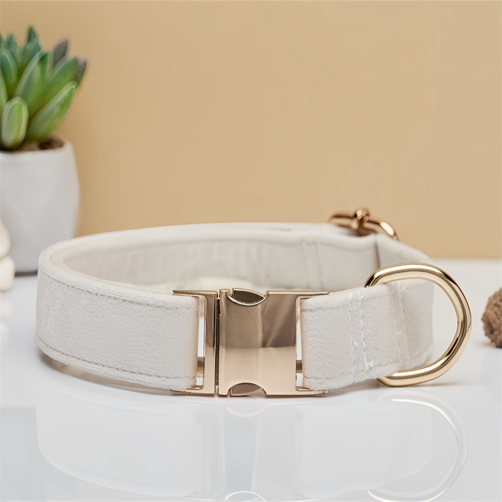 Pet Dog Collar Velvet Collar with Engraving and Metal Buckle Leash Dog Leash Pet Supplies