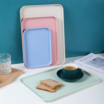 European-style wheat straw tray plastic rectangular dessert plate stall thickened high-looking snack plate