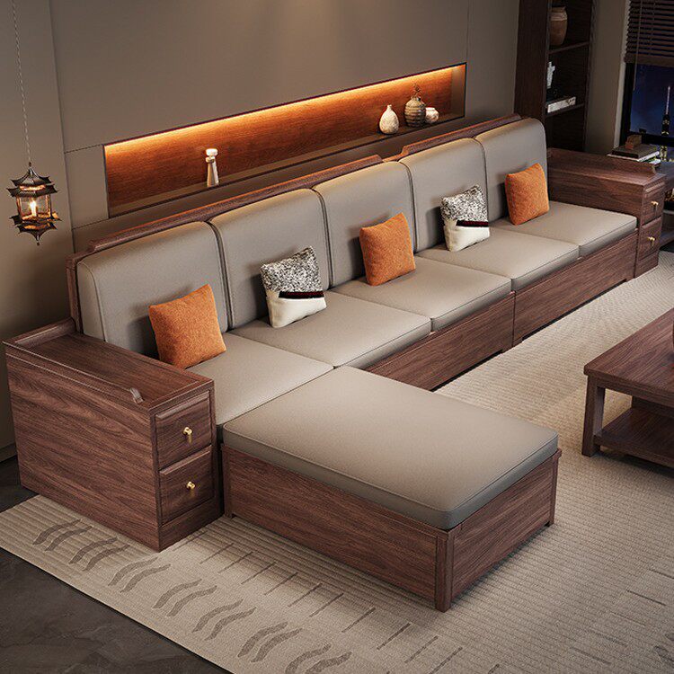 新款黑胡桃实木沙发组合客厅中式现代简约小户型冬夏两用储物家具