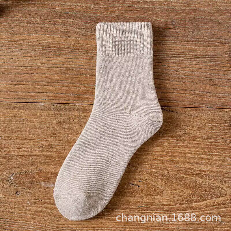袜子男秋冬加厚保暖中筒袜纯色加绒女士毛圈袜毛巾底冬季男袜批发