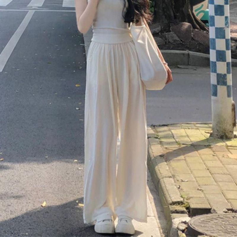 Summer Loose Fit Wide Leg Trousers Lightweight Acetate Fabric High Waisted Casual Style Perfect for Everyday Wear